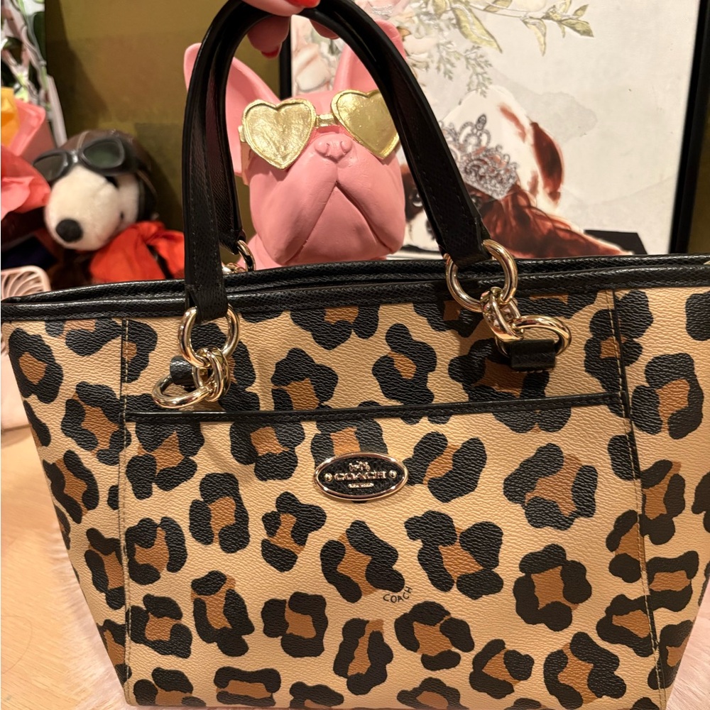 Coach Black and Tan Leopard Tote/Crossbody